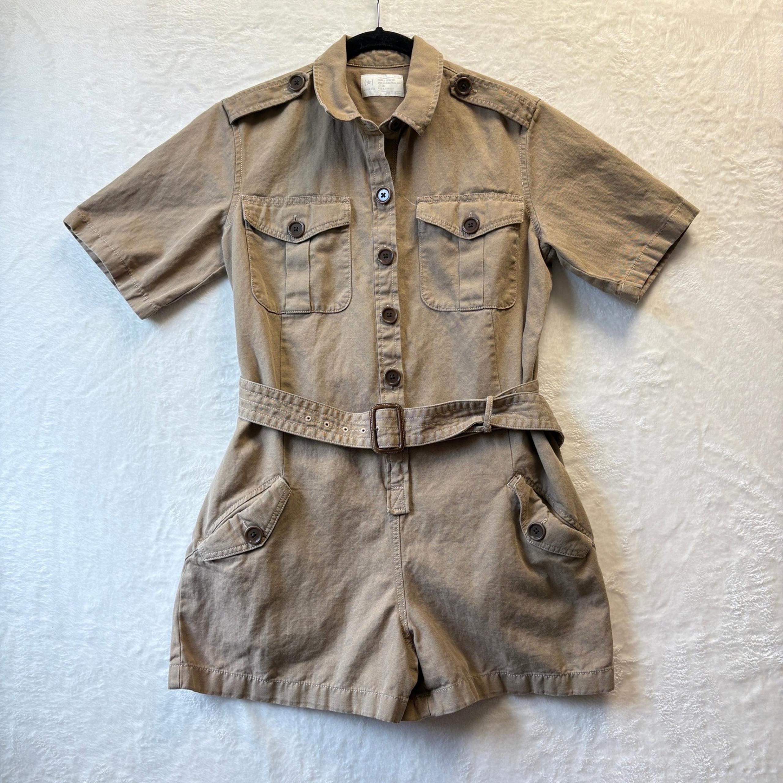Converse Utility Romper Women Sz 8 Beige Short Sleeve Belted Khaki Jumpsuit