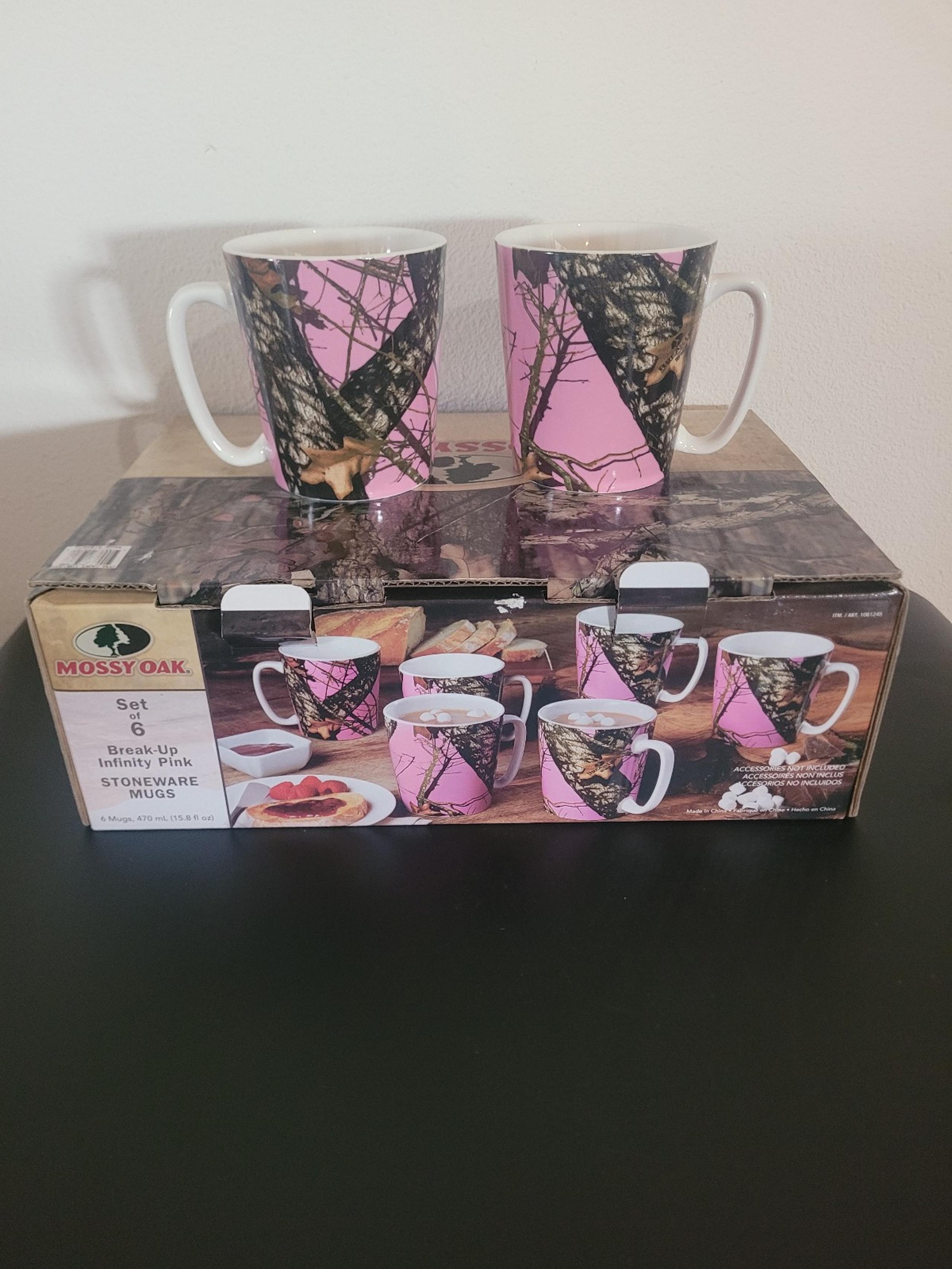 Mossy Oak Set of 6 Pink Camo Stoneware Coffee Mugs A1