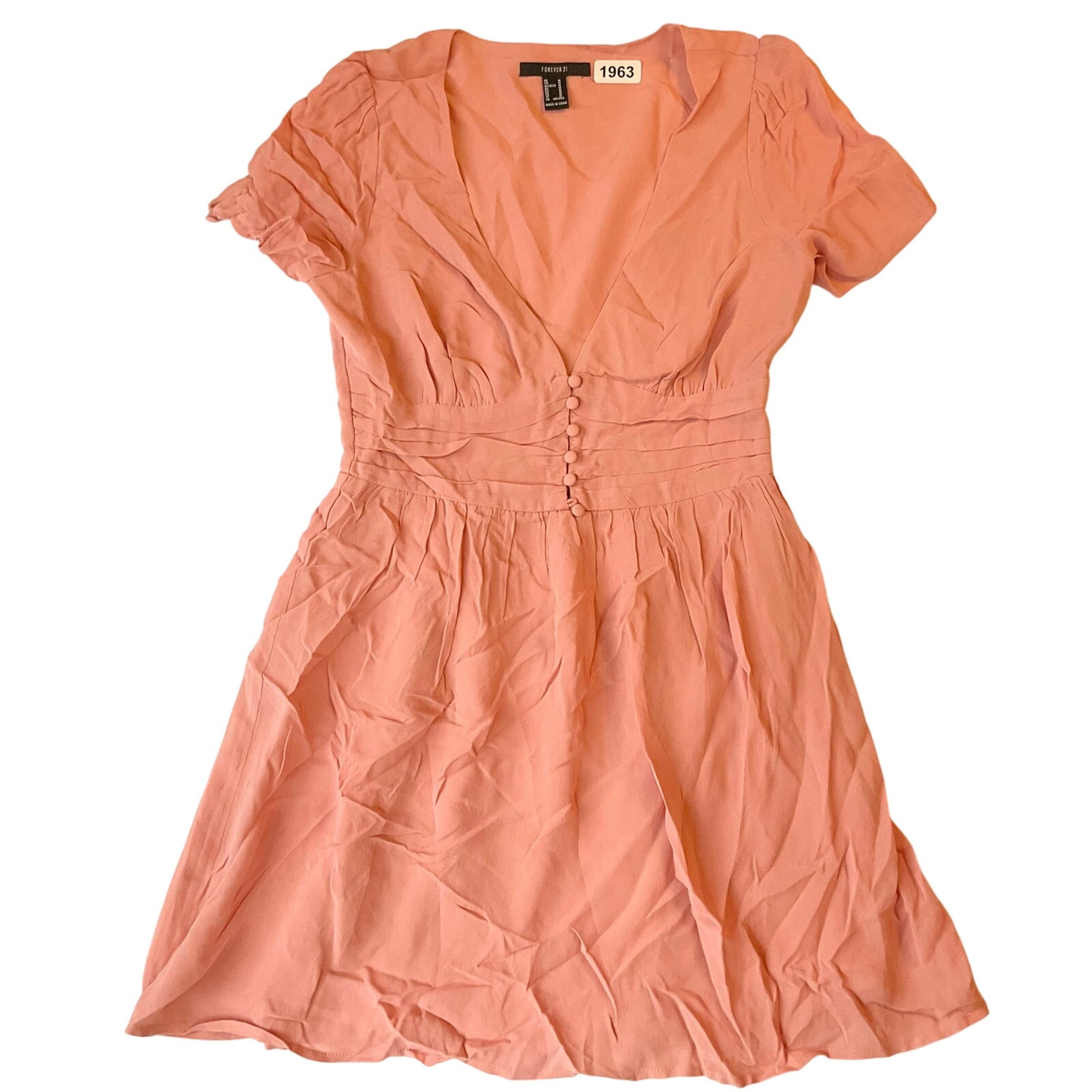 FOREVER 21 Women’s Short Sleeve V-neck Knee Length Dress Size M, Peach Pink