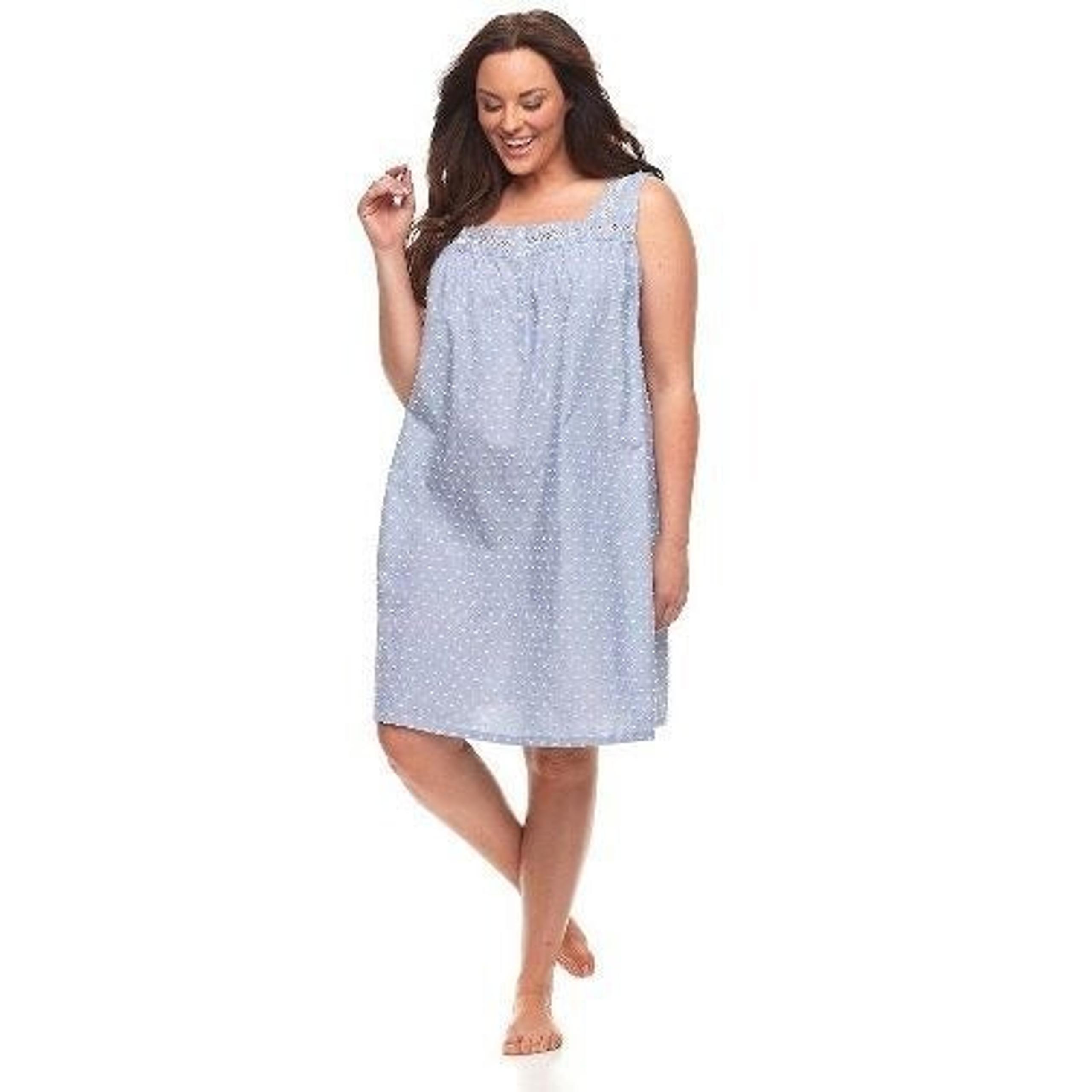 Womens 4X Croft & Barrow Nightgown House Dress Cotton Denim-Look Tiny Dots NEW