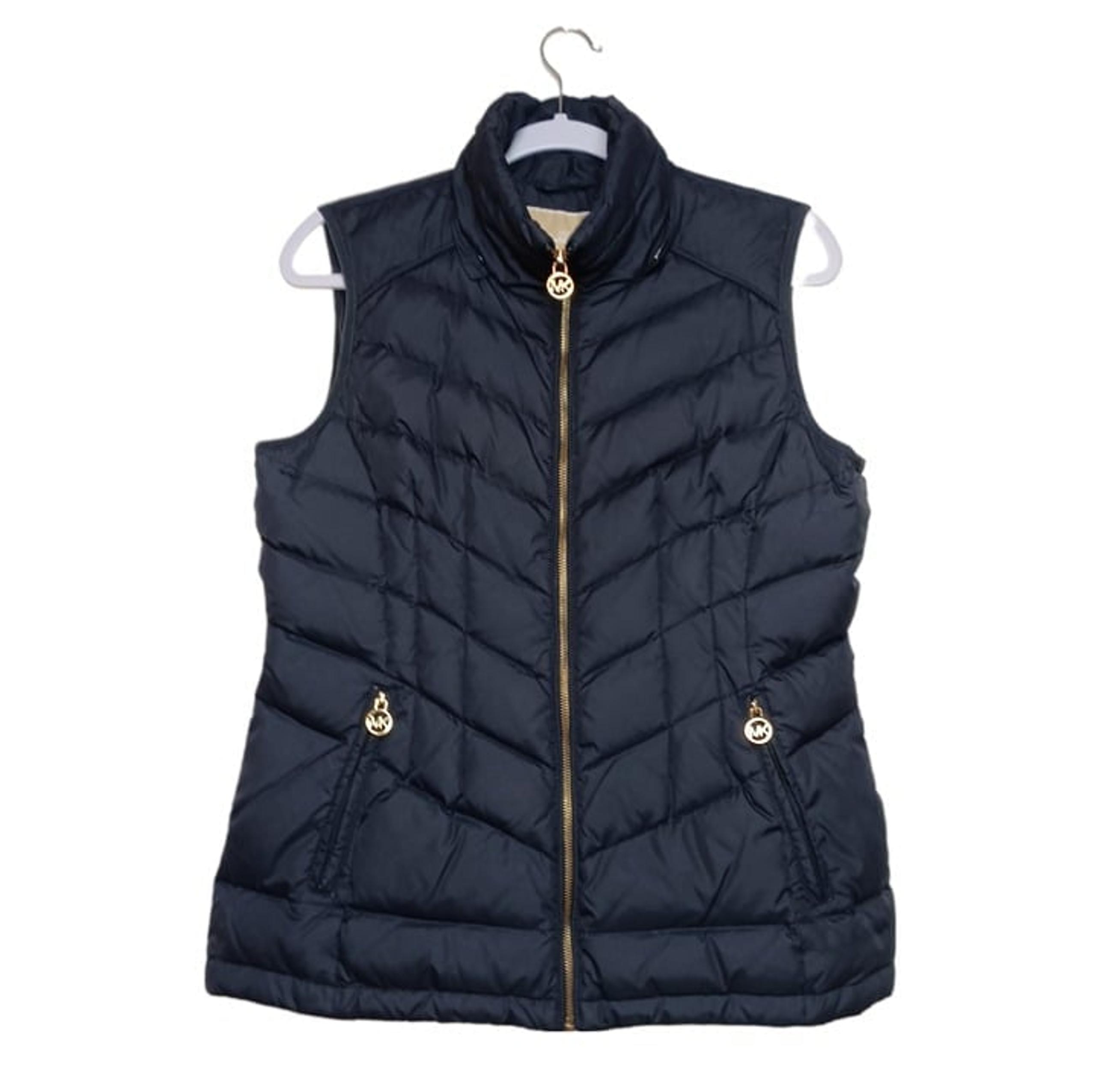 Michael Kors Goose Down Puffer Vest Navy Blue Quited Chevron