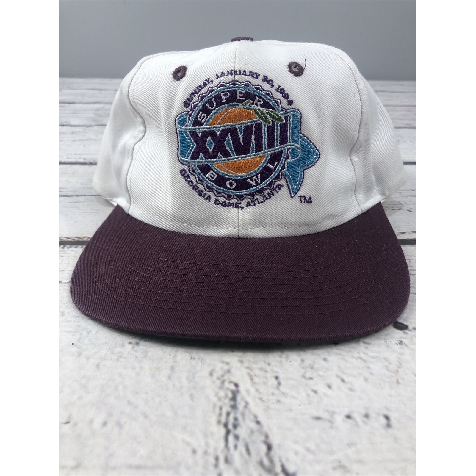 Vintage 1994 The Game Super Bowl XXVIII Snapback Hat Georgia Dome Atlanta White