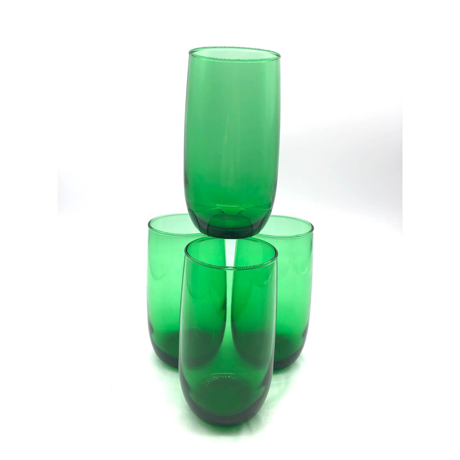 Four Gorgeous Anchor Hocking Roly Poly Forest Green Glasses