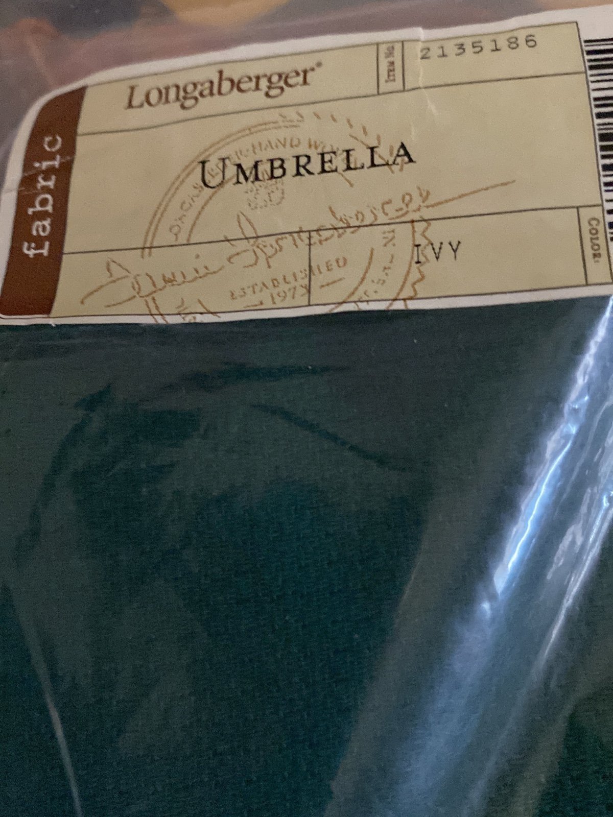 Longaberger umbrella basket liner Ivy