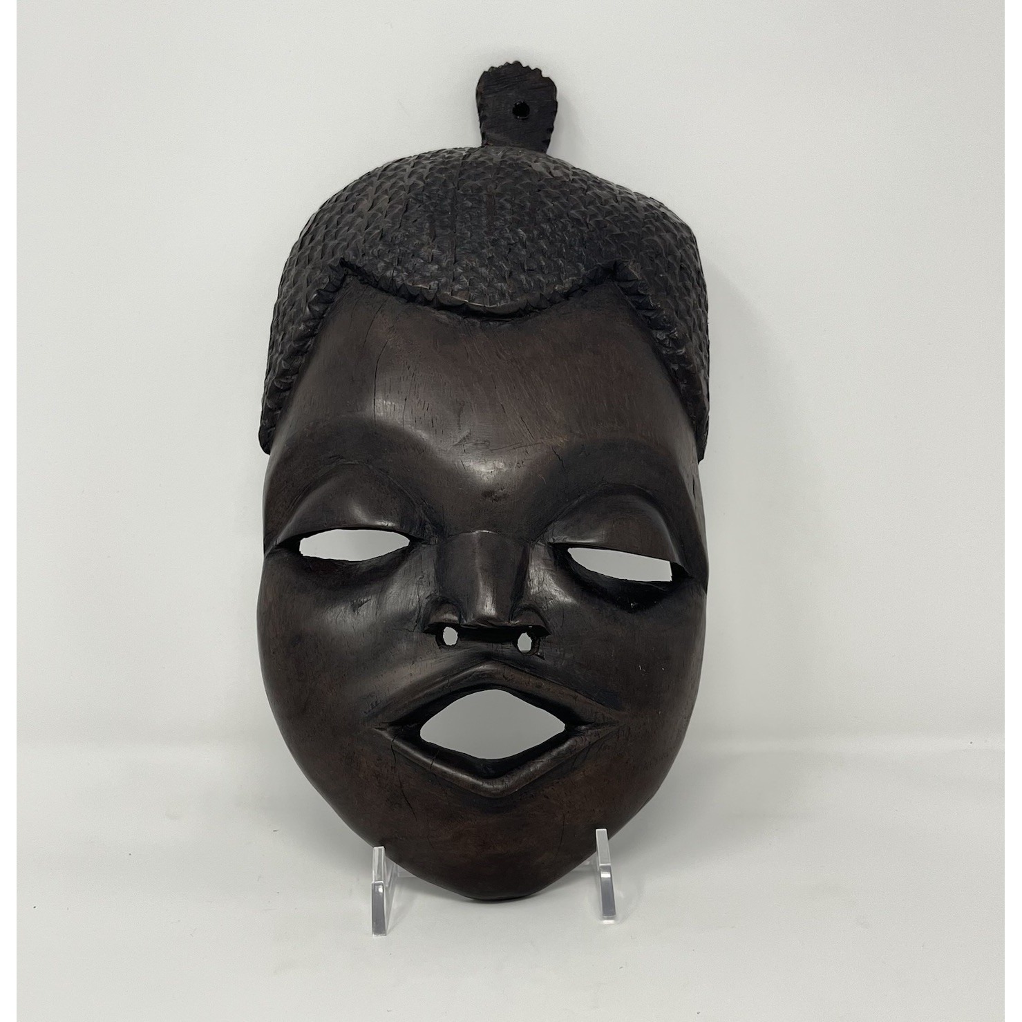 Vintage African Hand Carved Mahogany? Wood Boy Face Mask Wall Folk Art Hanging