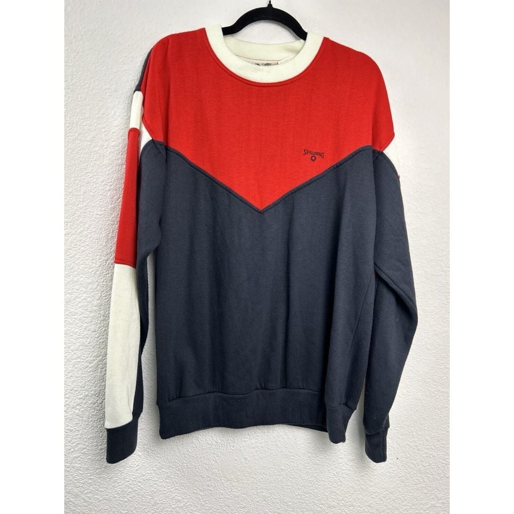 Vintage Spalding Sweatshirt Red White Blue Stripe Colorblock Mens Size Large