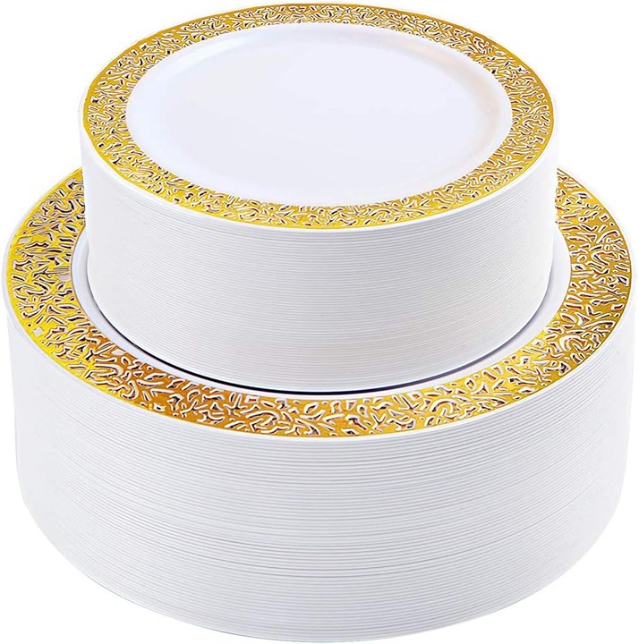Disposable Plates White Gold Rim 120pcs