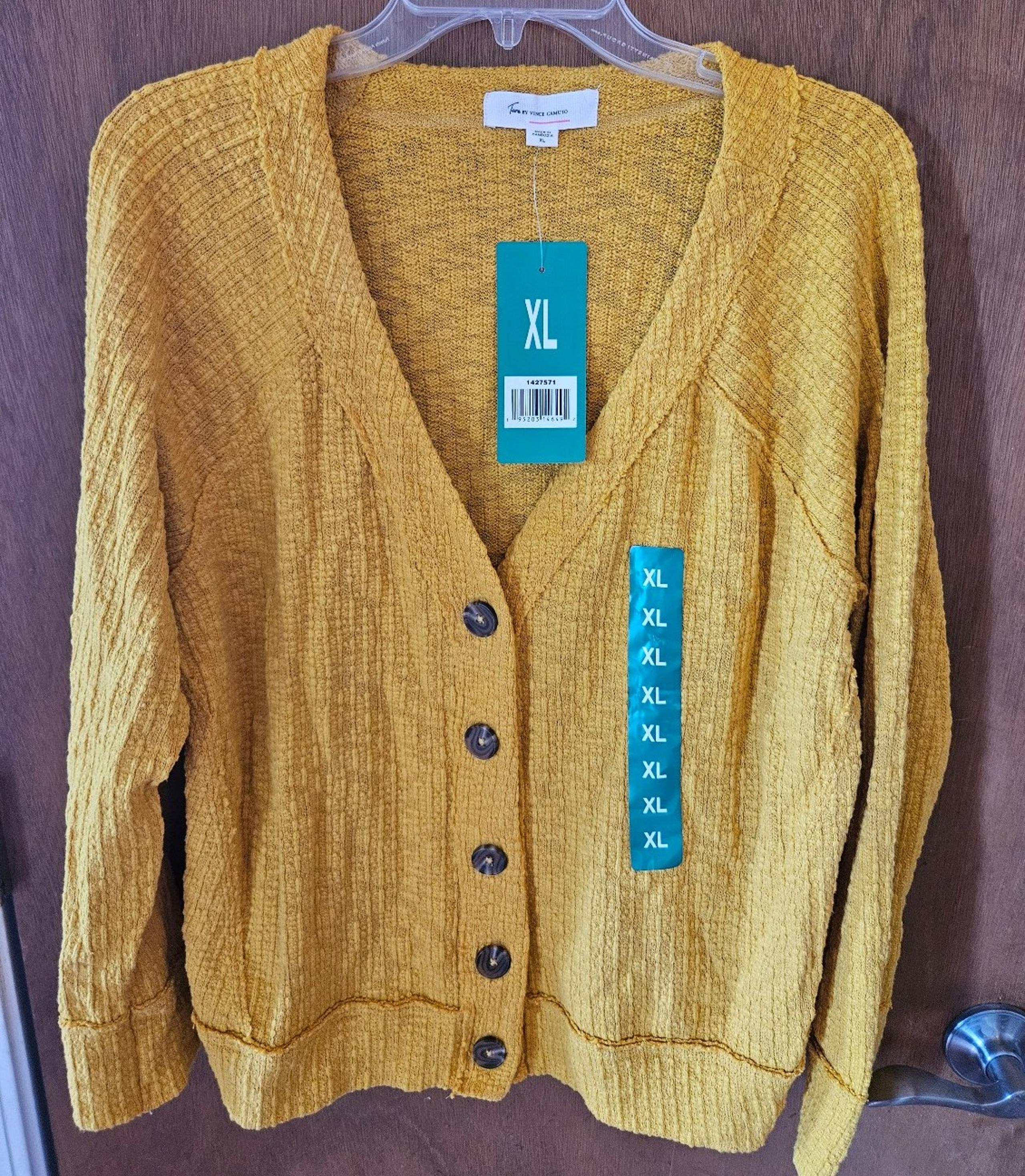 Two By Vince Camuto Slouchy Beachy Yellow Sweater 5 Lg Button Up Cardigan XL