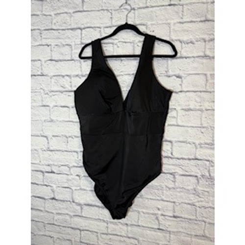 Cacique Black One-Piece Swimsuit Lightly Lined No Wire Plunge sz 22 1627