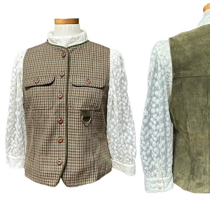 Womens Vintage Tactical-look Vest Size 10 Multicolor Suede Houndstooth