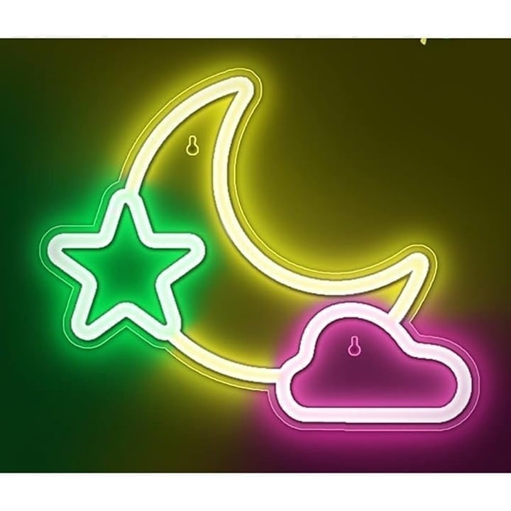 New Moon Star Cloud LED Neon Sign Light for Home Game Room Wall Decoration
