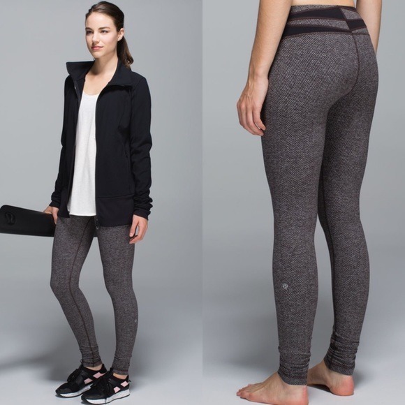 Lululemon Wunder Under Giant Herringbone Black Heathered Black Quilt Leggings 4
