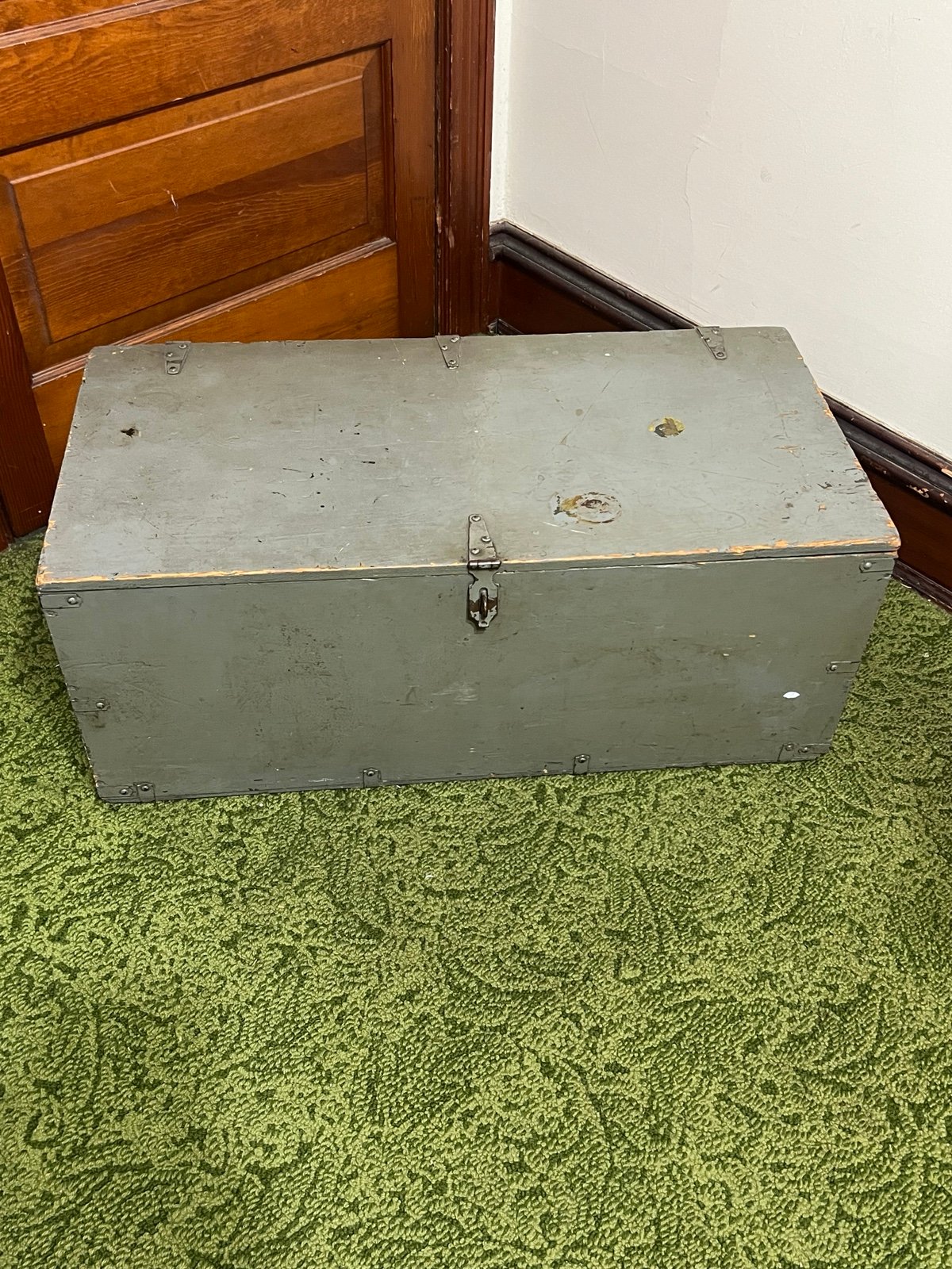 Footlocker Vintage Storage box Military antique 32” wide 16” depth 13” tall