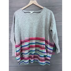 Sundance Catalog Oversized Light Gray Sweater With Multicolored Stripes Medium