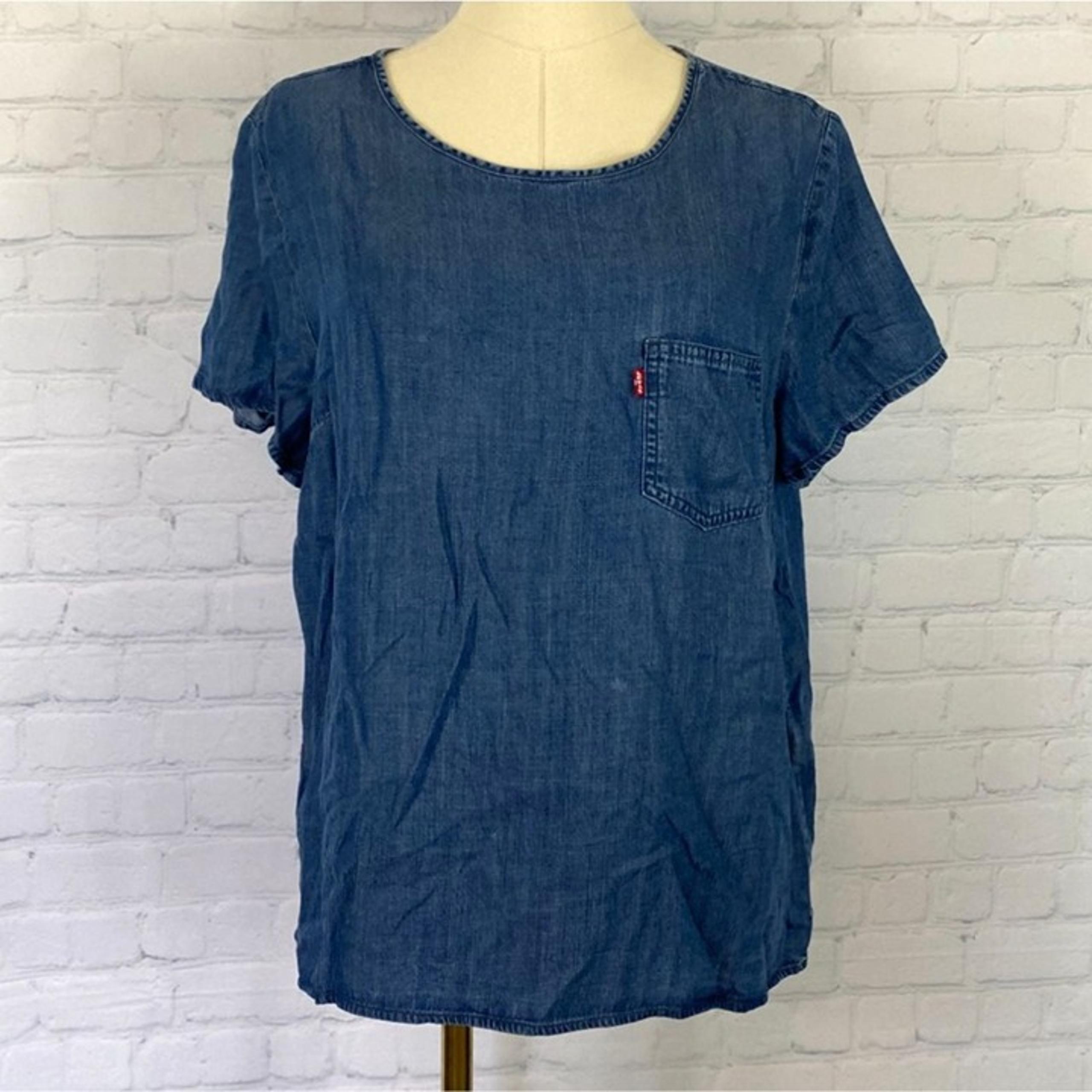 Levis Large Denim Chambray Short Sleeve Tee Shirt Blouse