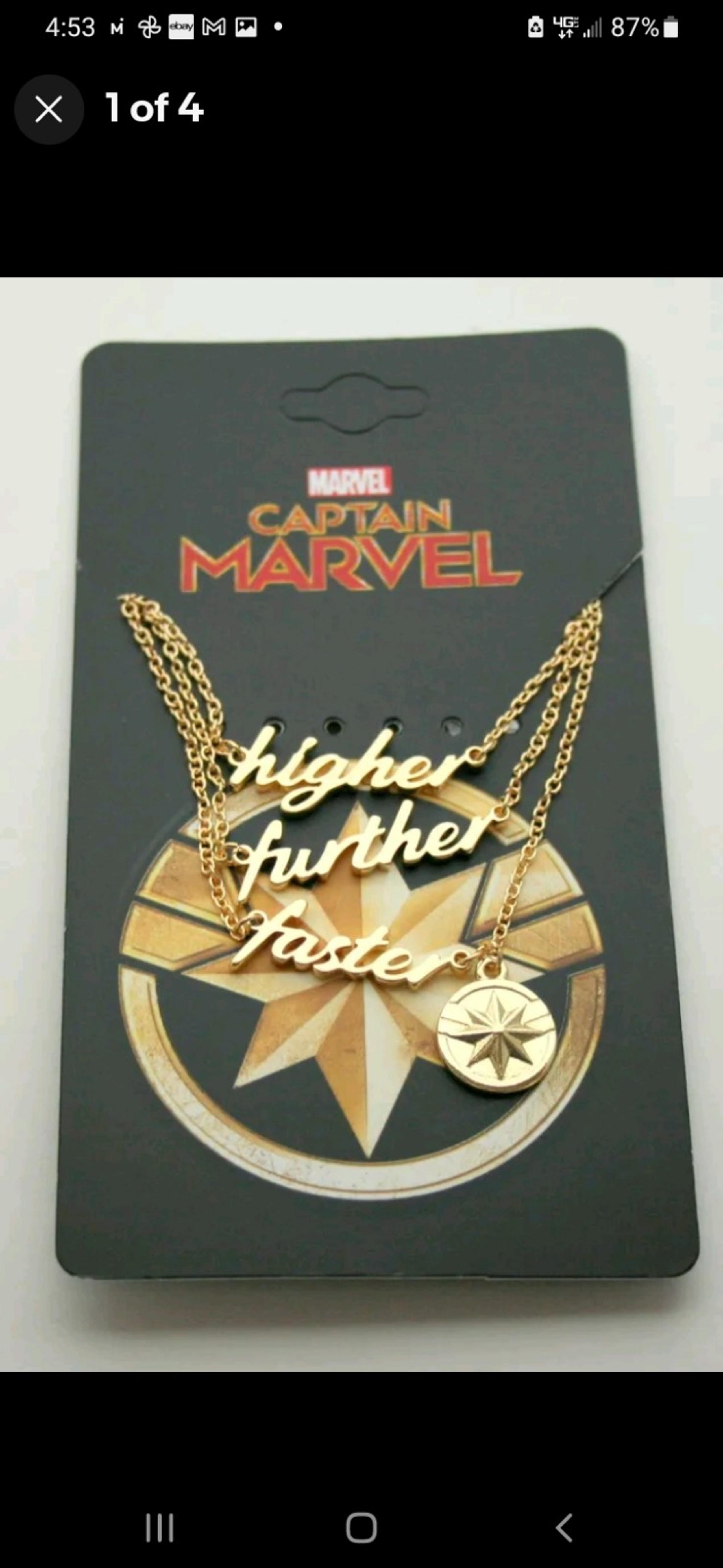 Comic Captain Marvel Higher Further Faster 4 Pendant Necklace New MOC 2018