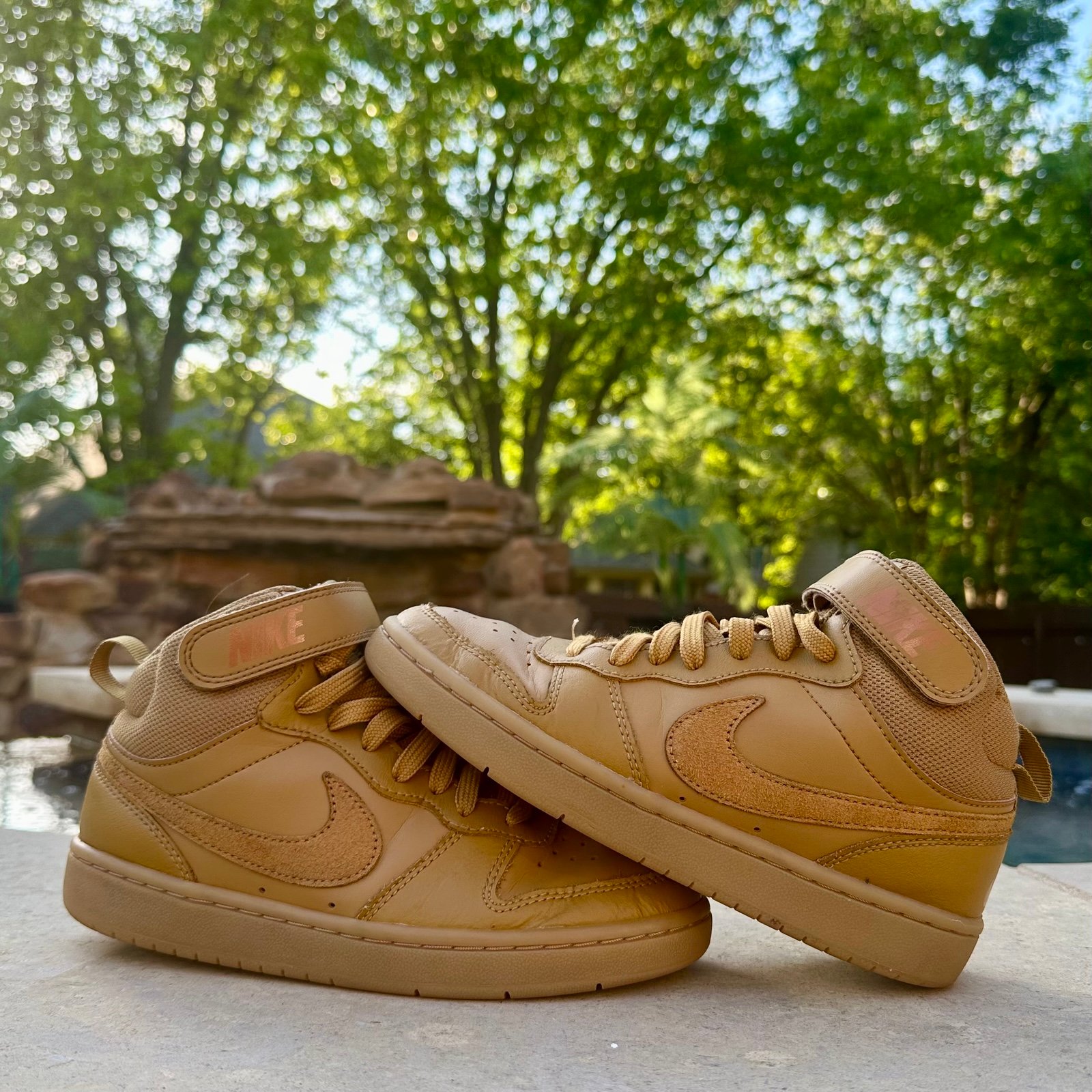 Nike Court Burough Mid 2 Wheat Gum Light Brown - Youth Size 4Y (CD7782-701)