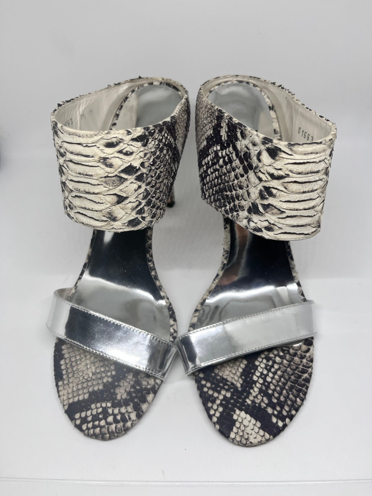 Stuart Weitzman Myslide Mules Snake Stiletto Sandals Pumps EUC US Womens Sz 8.5