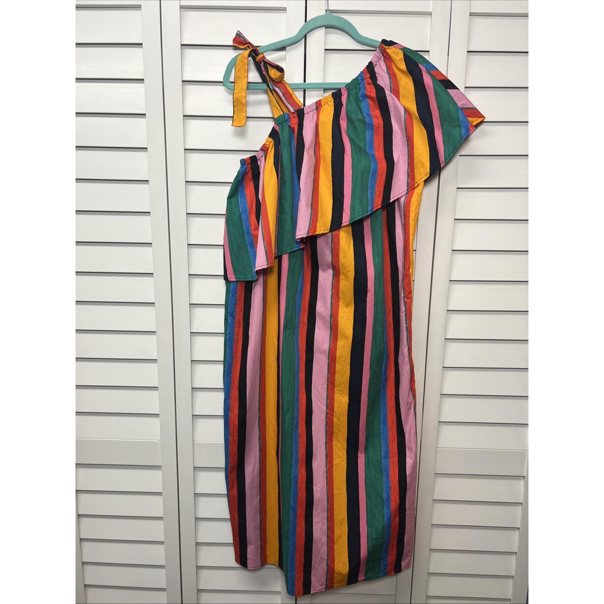 Who What Wear Bright Colorful Striped Cotton Midi Dress Women's Size Medium NWT