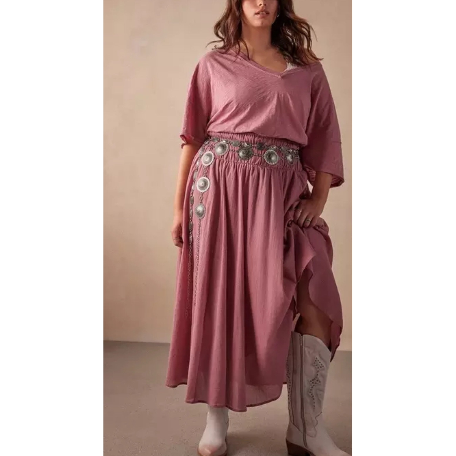Festi Torrid Sz 00 (M/L) Smocked Crinkle Gauze Tiered Skirt Rose NWT