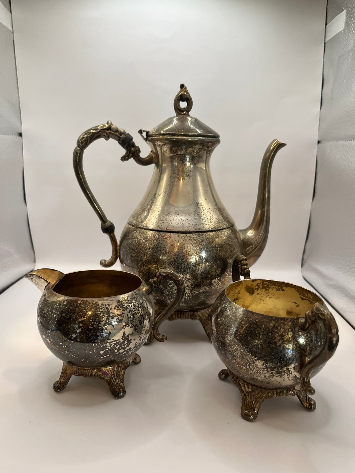 Vintage Silver on Copper 3 pc Tea Service
