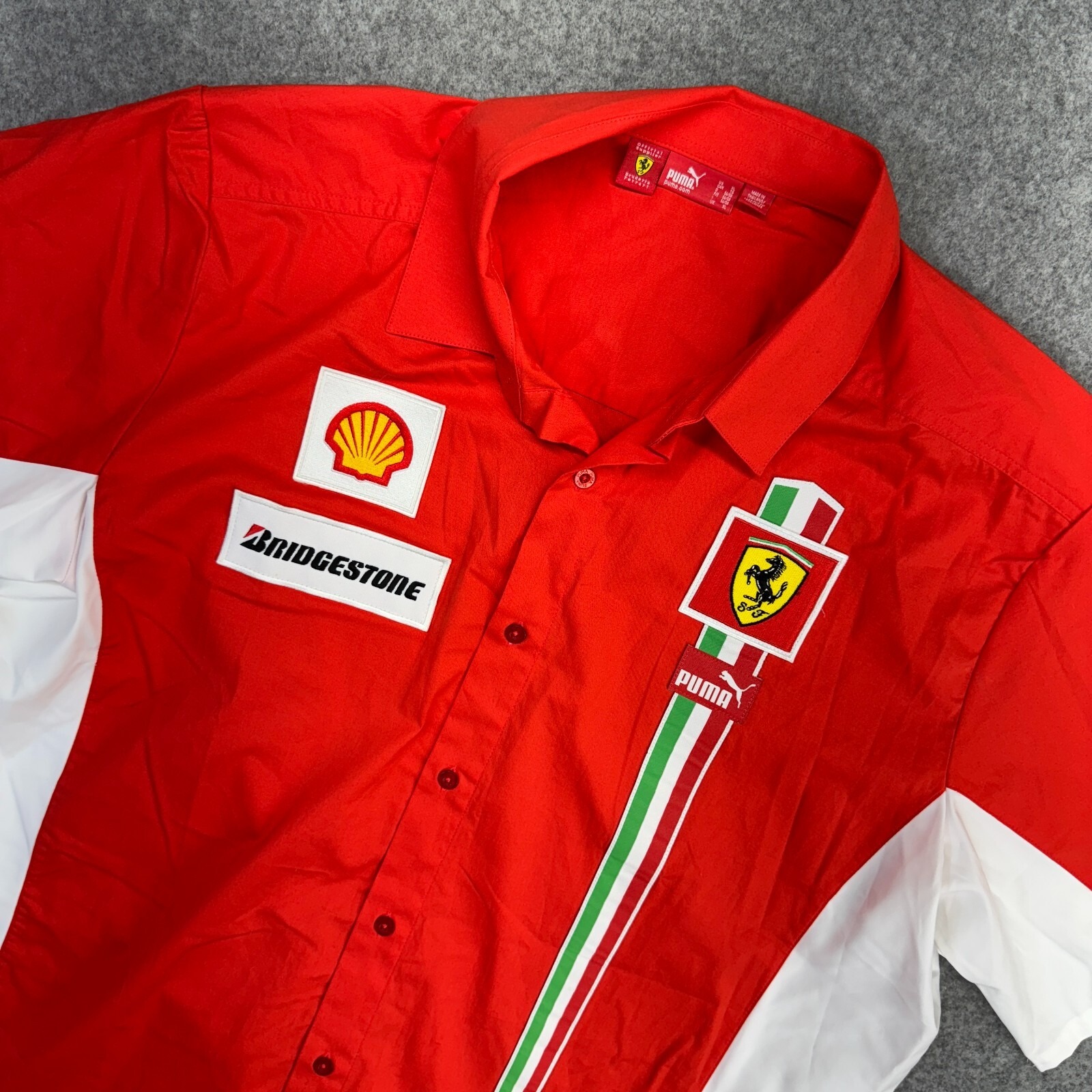 VTG Puma Ferrari F1 Team Shirt XL Red Shell Bridgestone Racing Button Up Mens