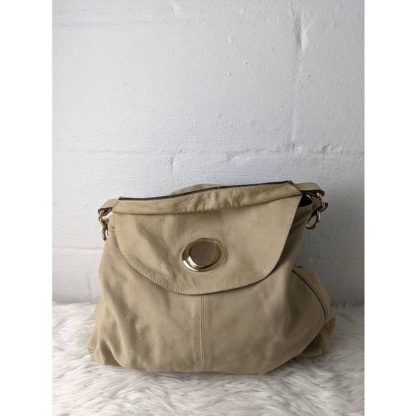 Maddalena Scanu Genuine Leather Large Beige Hobo Bag Purse Made in Italy