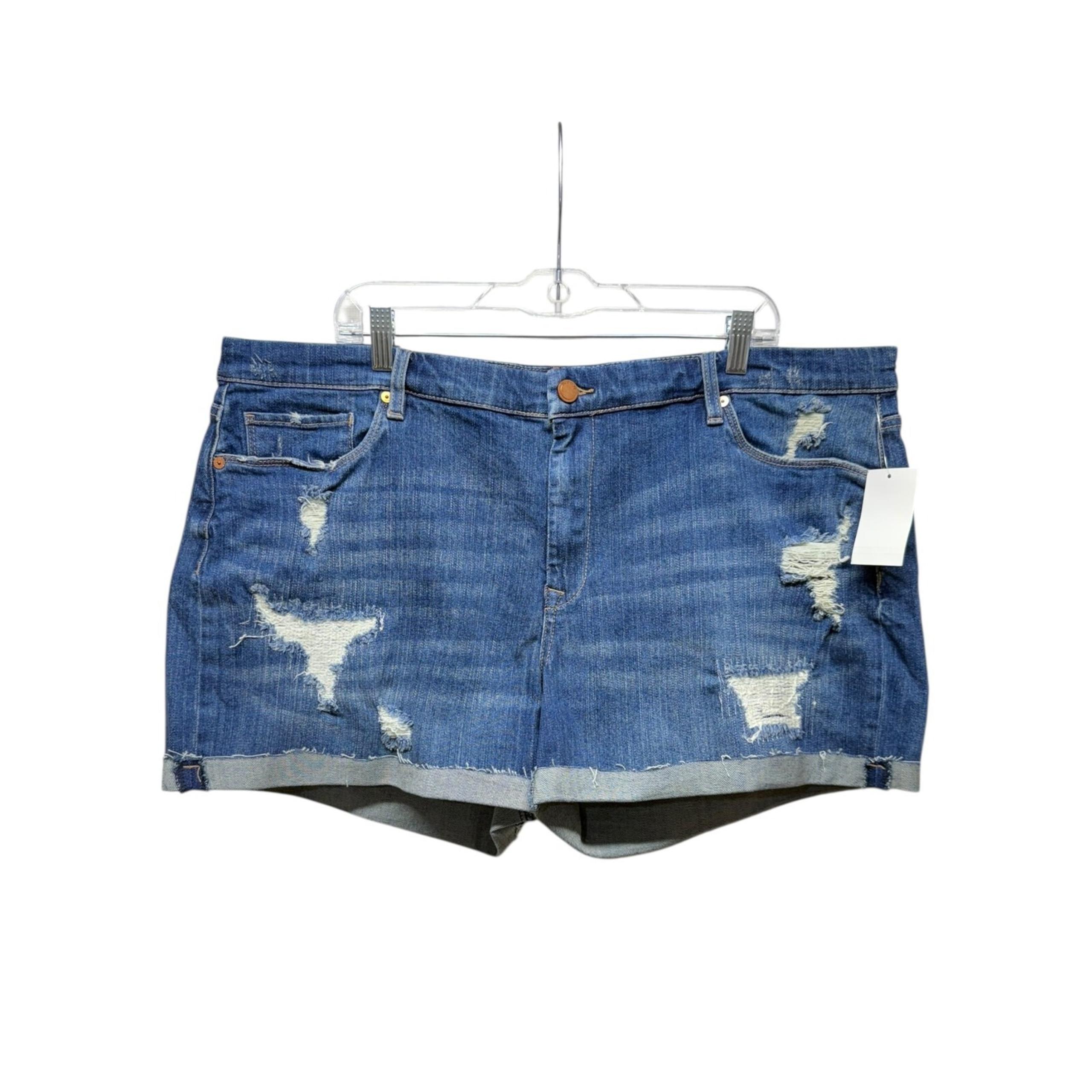 Blank NYC Denim Roll Up Jean Shorts The Fulton Women Plus Sz 22W Blue Distressed