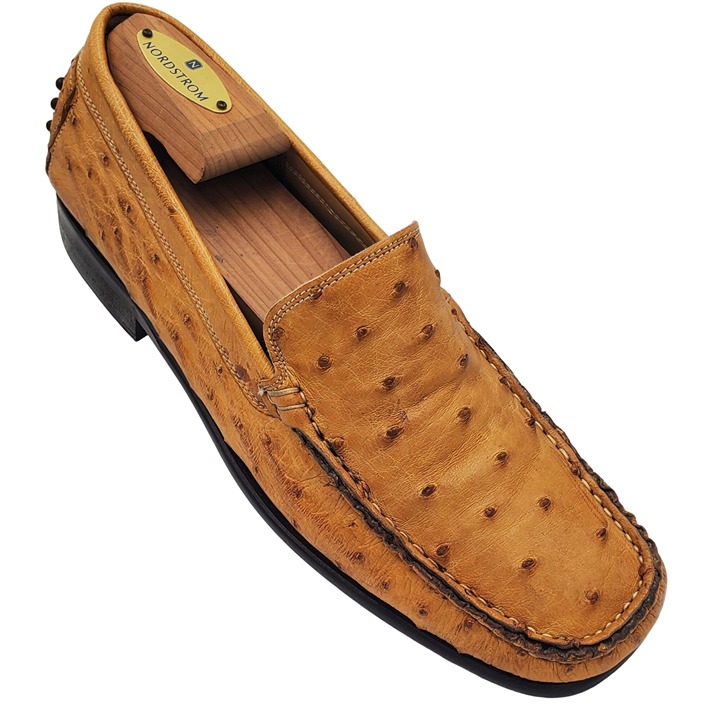 Italy Calzoleria Toscana Mens size 6.5 Brown Ostrich Leather loafer dress shoes