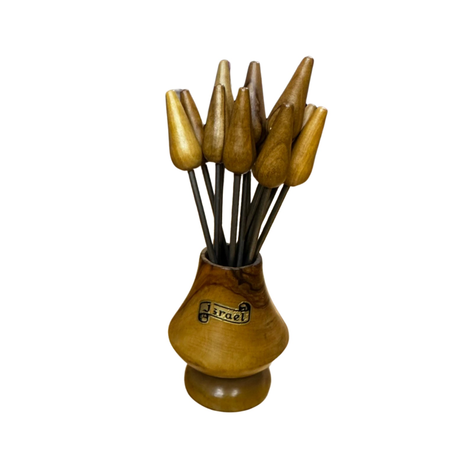 Vintage Israel Wood 4 Appetizer/Hors D' Oeuvre Oilve Forks Set of Thirtee (13)