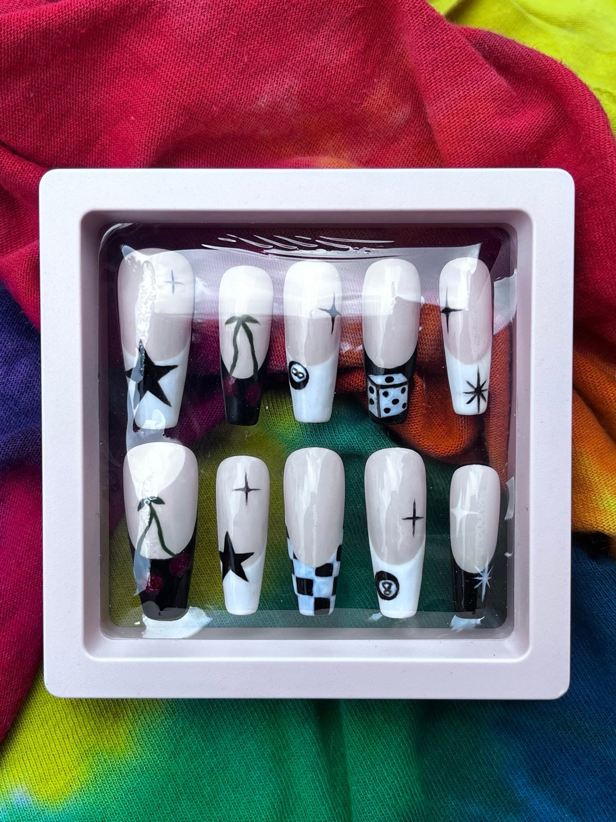 Handmade press on nail set Lucky dice French tips