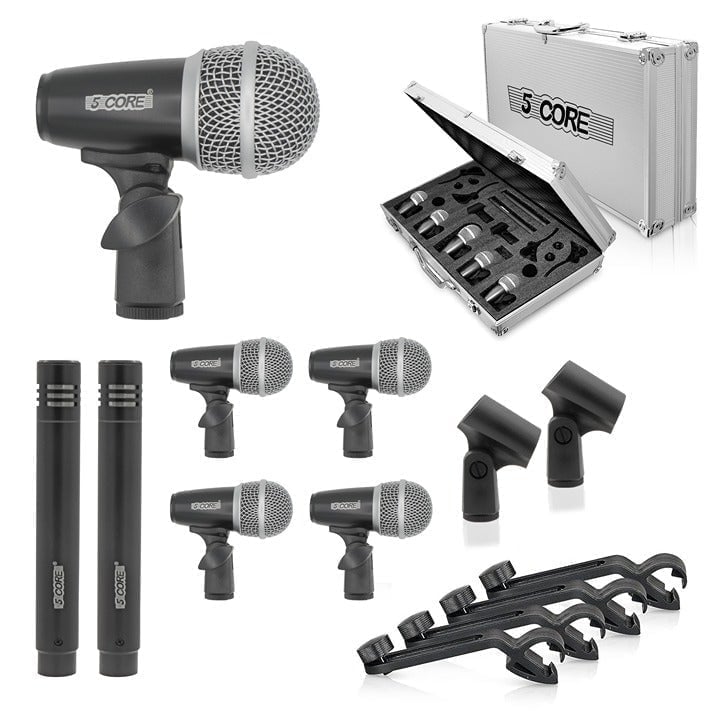 Drum Mic Kit 7 Piece Drumset Wired Dynamic Microphone Tom/Snare DM 7RND BLK