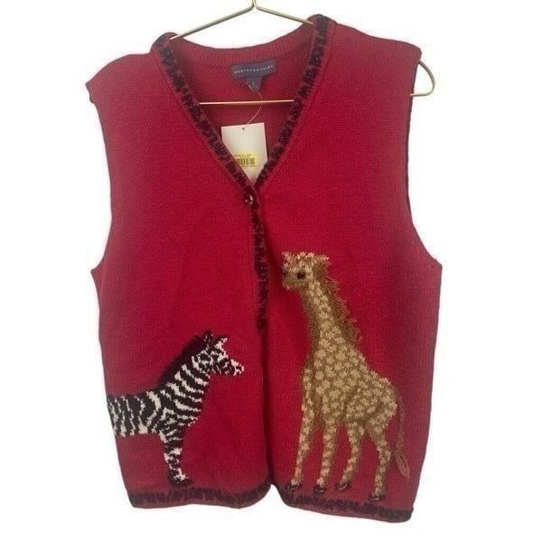 NWT Northern Isles Safari Animals Sweater Vest Red 79 195820 Size L