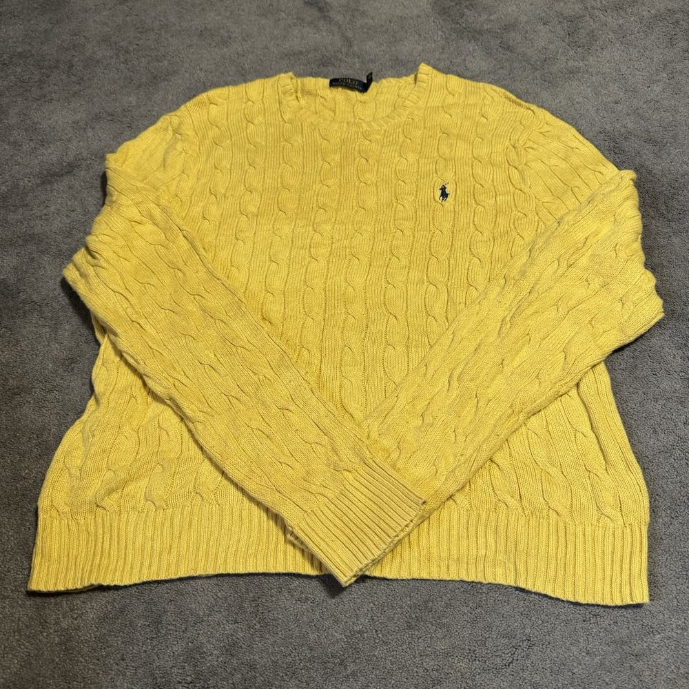VTG Polo Ralph Lauren Women Sz XXL Cable Knit Sweater Yellow 100% Cotton