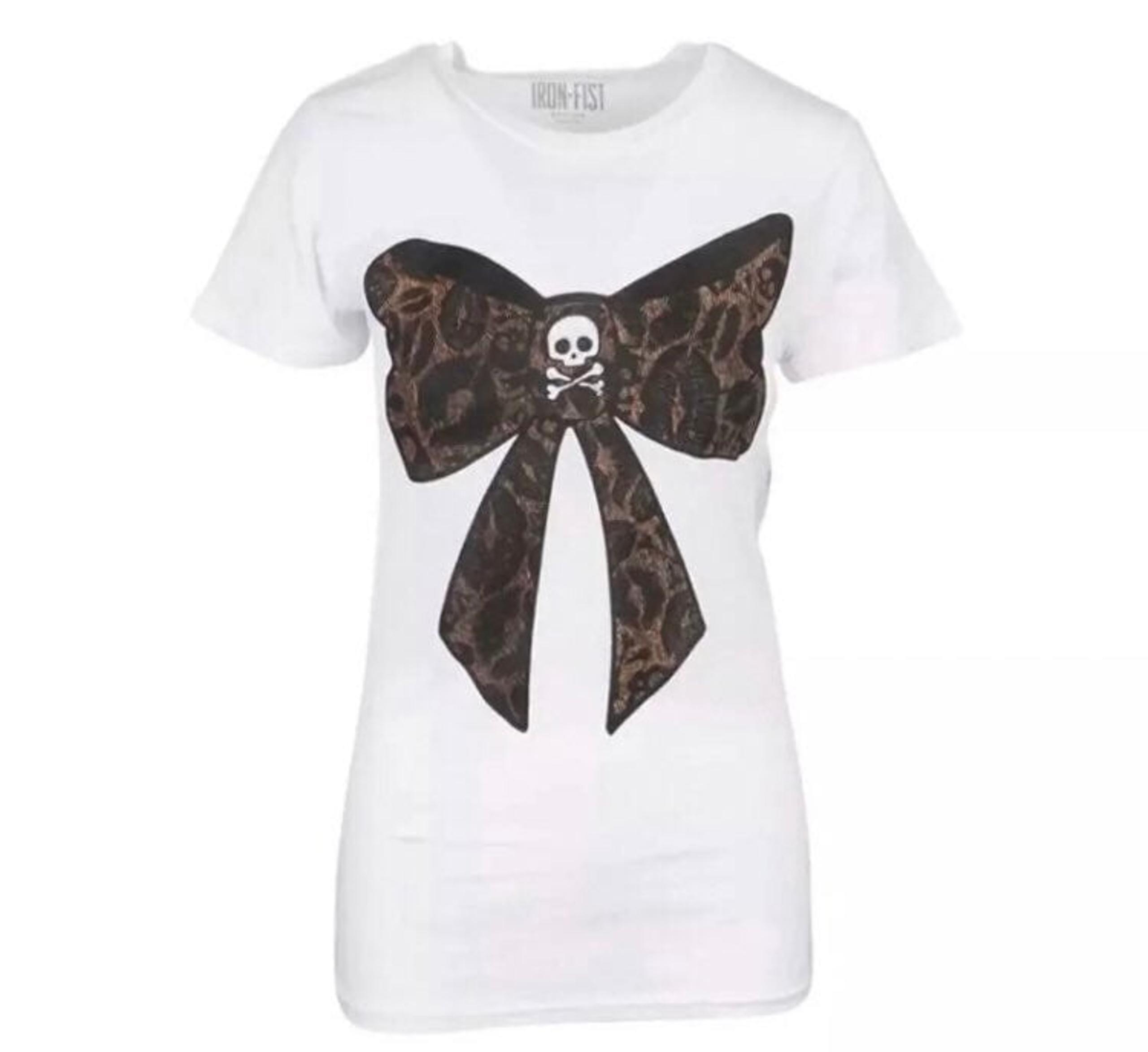 Iron Fist Skull Animal Cheetah Leopard Print Bow T Tee Shirt Top NEW NWT