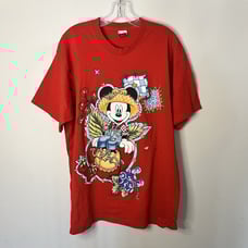 Vintage Disney Shirt Men Large C41 x 29in Red USA Made Mickey Mouse Fall Harvest