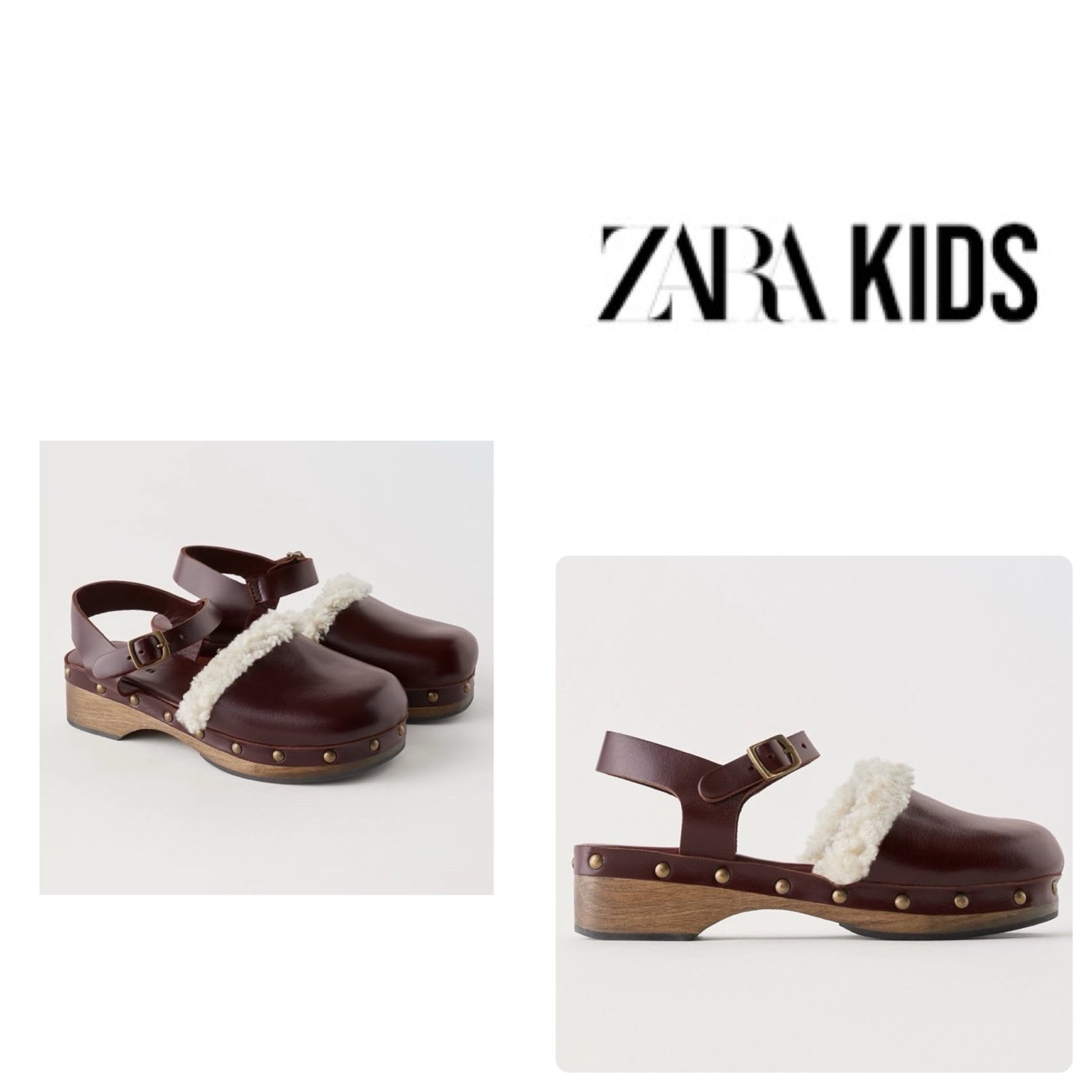 NWT Zara Girls Kids Studded Leather LIMITED EDITION Clogs size 13.5