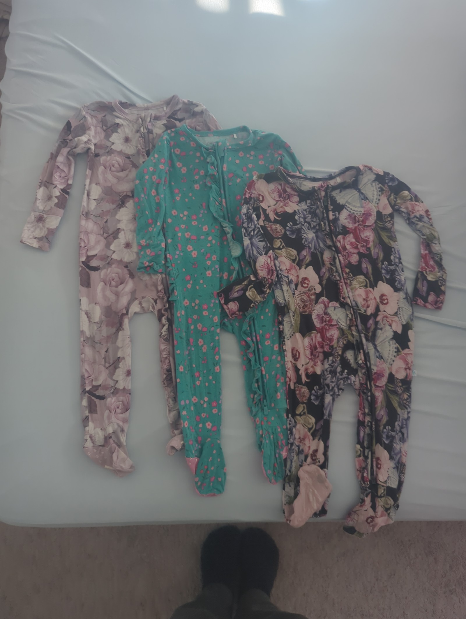 Posh Peanut Floral Footed Bamboo Ruffle Zippy Bundle