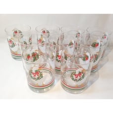 Libbey Christmas Glasses with Goose and Wreath set of 9