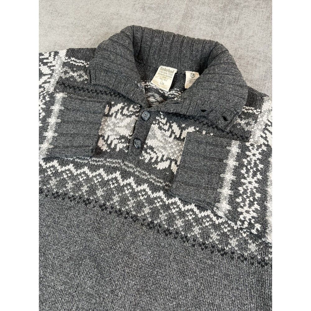 Timberland Sweater Men (L) Gray Lambswool Stratham 1/4 Button Pullover Fair Isle