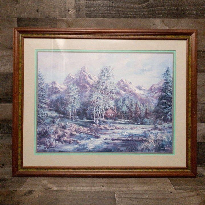 Lee K. Parkinson -Lithograph “Log Cabin by the River in the Mountains” Signed