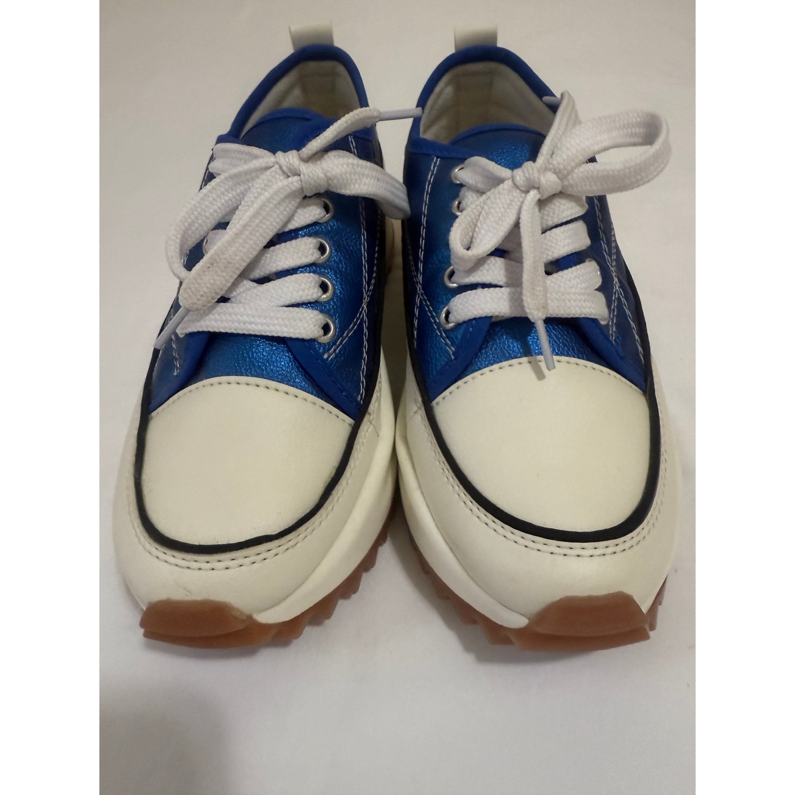 MKS Platform Sneakers Women's Blue White Metallic Leather Lace Up Size 8 NWOT