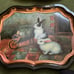vintage metal tray with rabbits