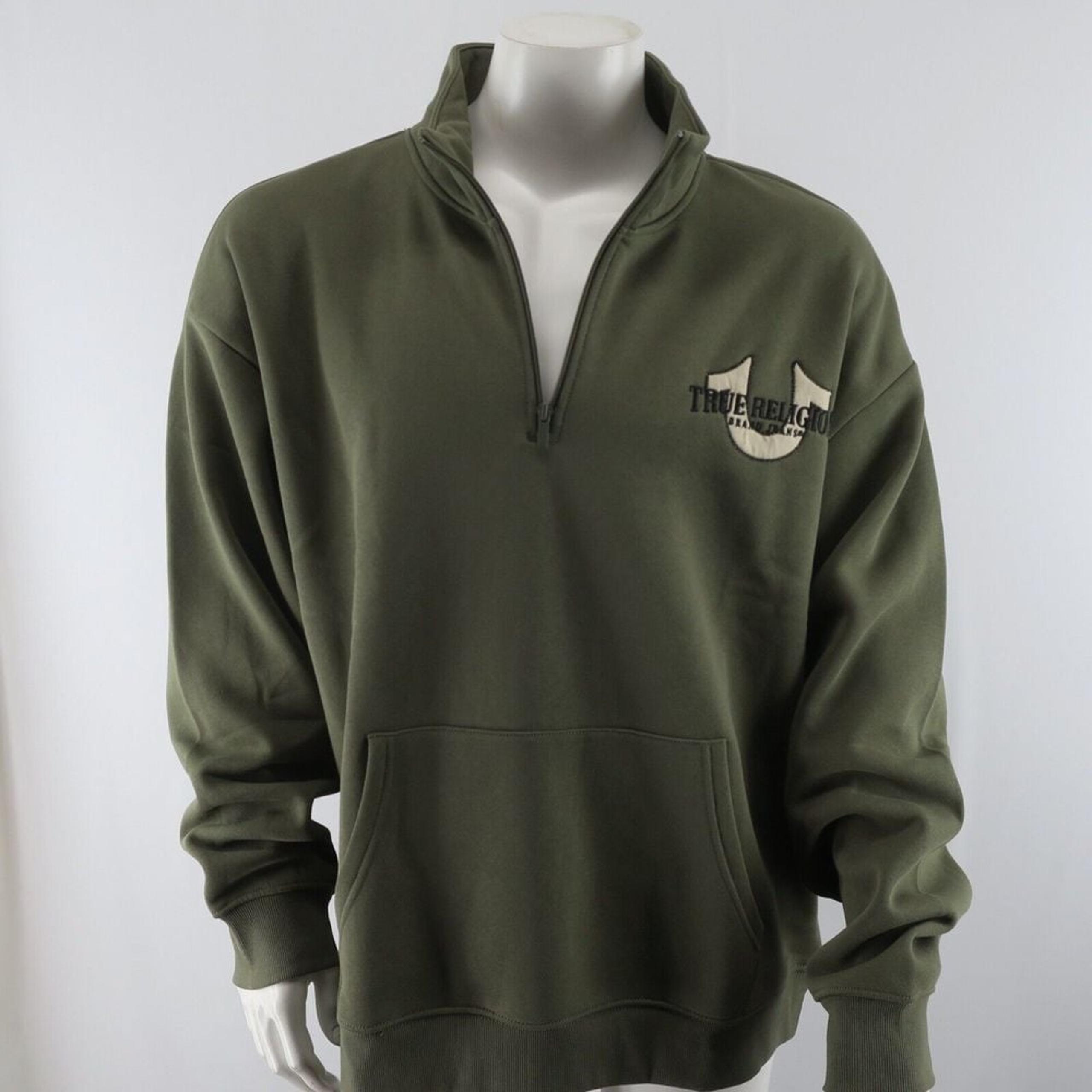 True Religion Quarter Zip Pullover Sweater Mens Large Green