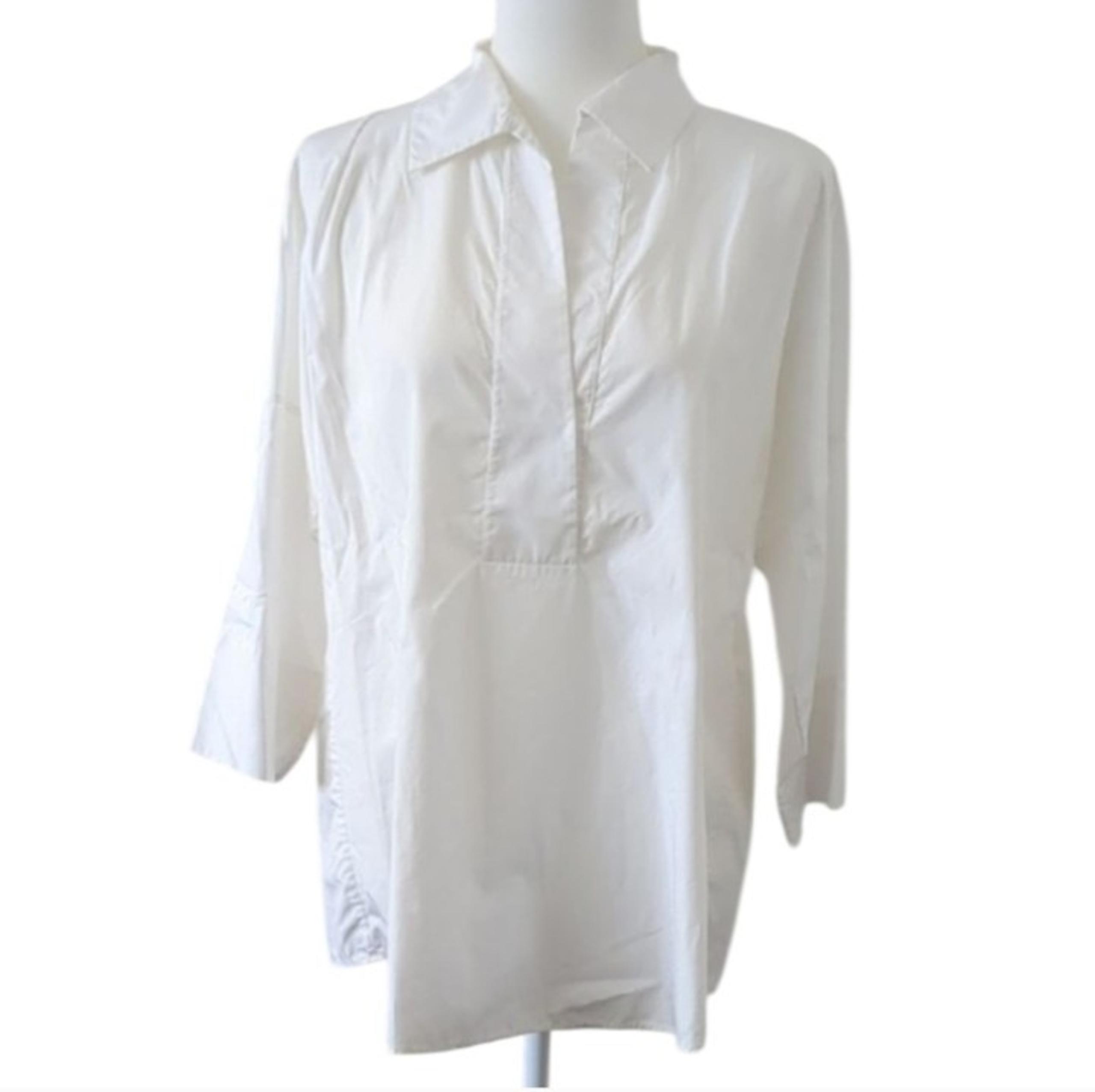Akris Punto Kimono-Sleeve Split-Neck Blouse White Size 10