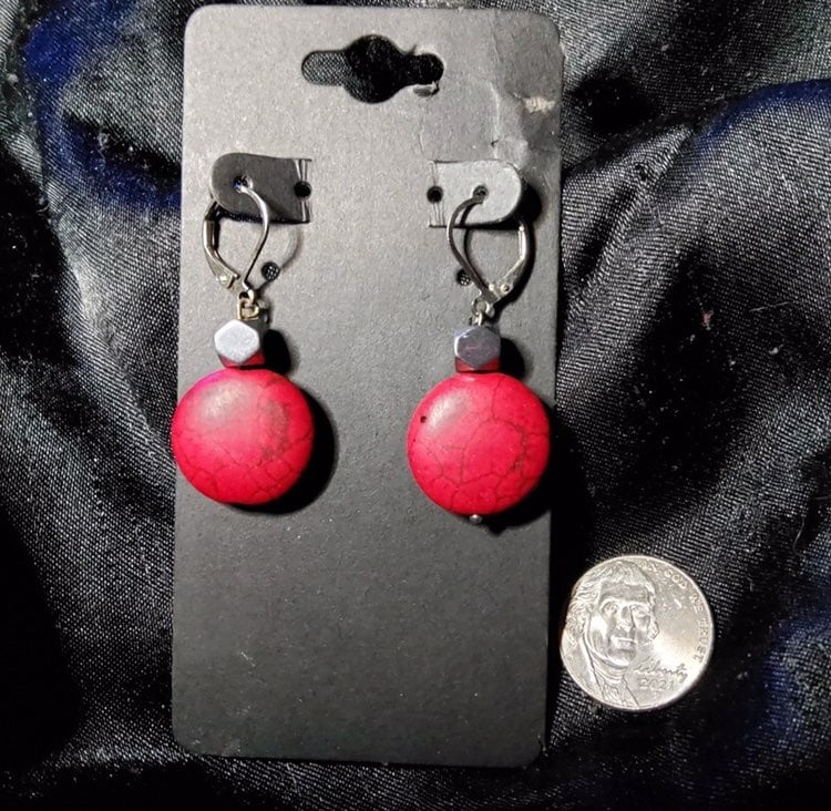 Understated Red Earrings sterling hooks