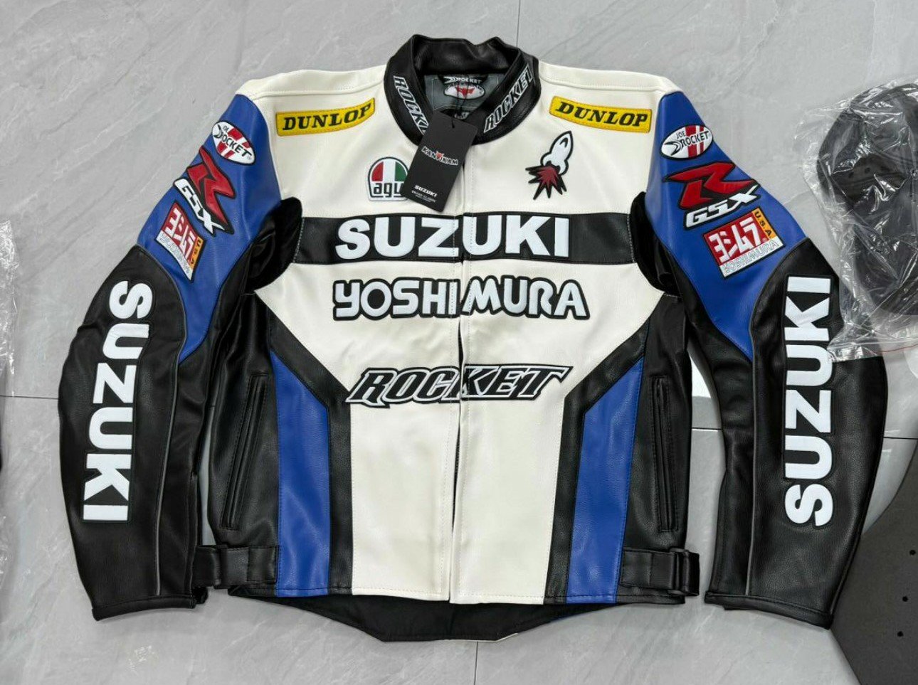 Men's Large Suzuki Men's leather Biker Jacket Size White Large