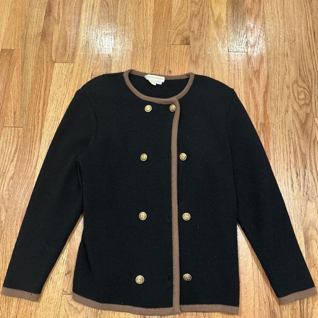 Brooks Brothers Vintage 100% Wool Chic Black Cardigan with Gold Buttons