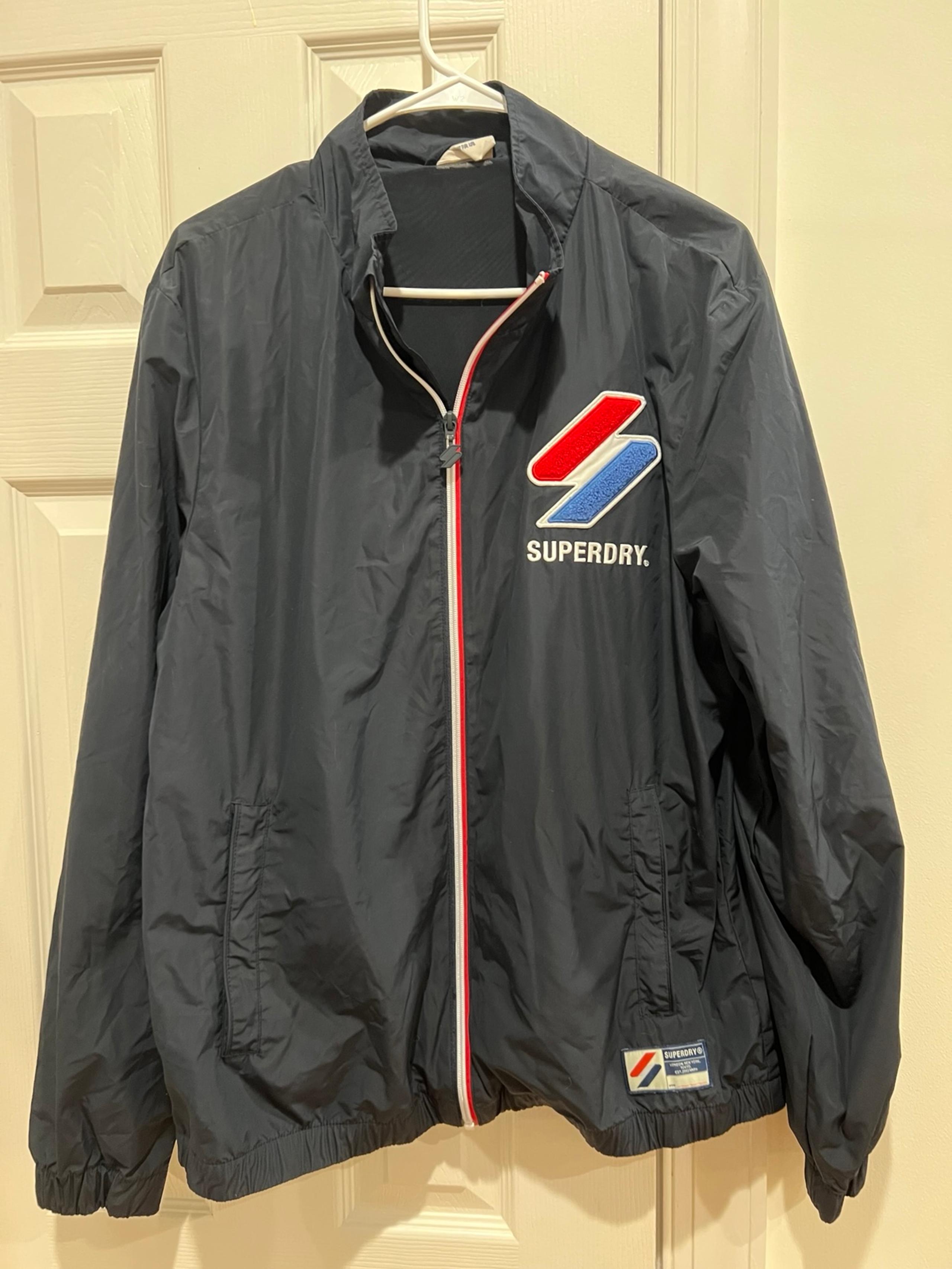 Superdry Track Cagoule Full Zip High Neck Navy Windbreaker Jacket - Men's XL