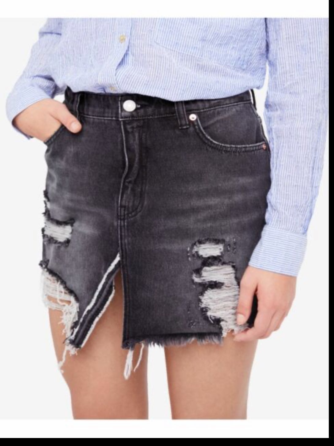 mini denim ripped skirt black